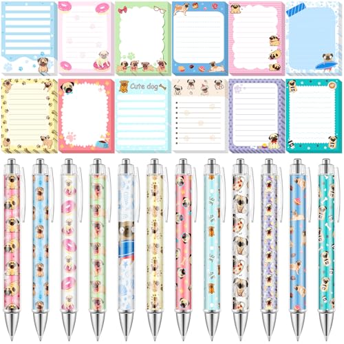 Dispowreath 24 Pcs Pug Sticky Notes with Pens Dog Puppy Themed Party Favors Gifts Cute Notepad Memo Notes Pads Black Ink Ballpoint Pen for Pug Lover Christmas Gifts Office - style: Pug