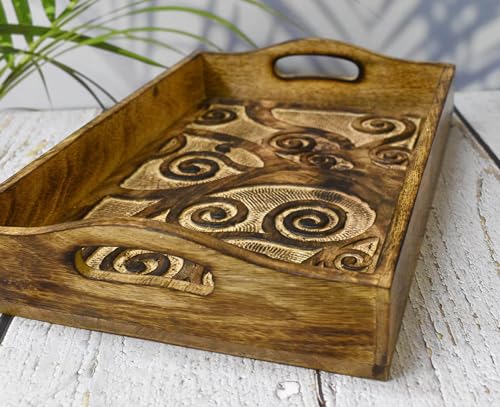 Rectangular Wooden Serving Tray, Wooden Plate, Tea/Drink Plate, Serving Tray for Dinner, Snack Tray | Size: 15 x 10 x 3.3 Inches - color: Wind Design - 15 X 10 Inch