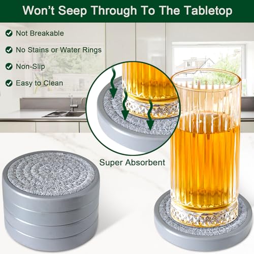Wood Coasters for Drinks, Eykao Absorbent Coaster Sets of 5, Woven Drink Coasters for Coffee Table, Housewarming Gift for Farmhouse Home Decor,4 inches - color: Gray