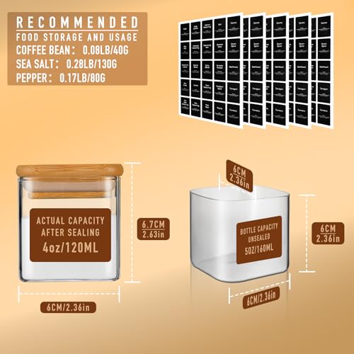D2scrma 4oz/120ml Square Glass Spice Storage Containers with Lids 12-Pack - size: 4oz*12