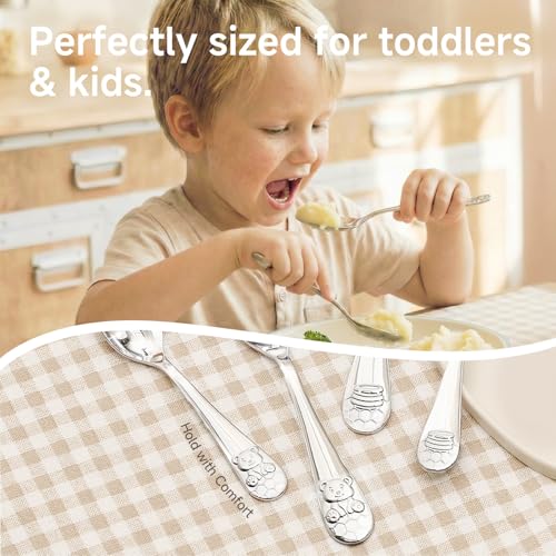 KINGSTONE 4 Pcs Toddler Utensils Gift Set, Stainless Steel, Honey Bear - color: Honey Bear, size: 4-Piece (Large & Small)