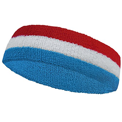 COUVER 3 Color Striped Sports Sweatband Set - color: Sky Blue / White / Red