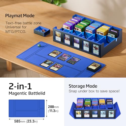 Trading Card Storage Box 5-Row 3900+ Capacity, Black Blue - color: Black Blue, size: 3900+ with Magnetic Lid