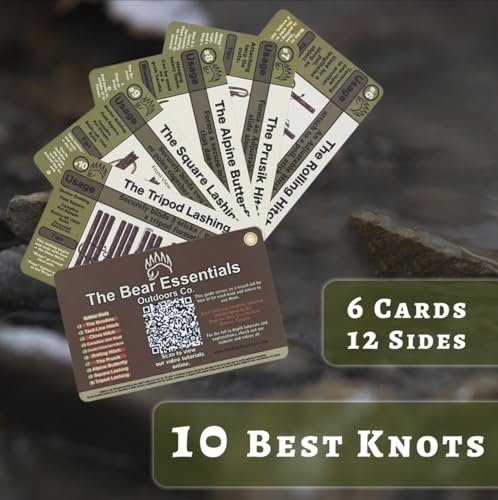 Knot Tying Kit | Camping & Outdoor Knots Edition - by The Bear Essentials Outdoors with Waterproof Knot Cards | for Survival, Camping, Backpacking, Hiking & Scouts - style: Knot Cards Only