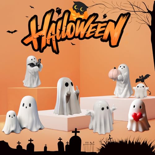 White Decorative Halloween Ghost Figurine (Red Heart Ghost) - color: Red Heart Ghost