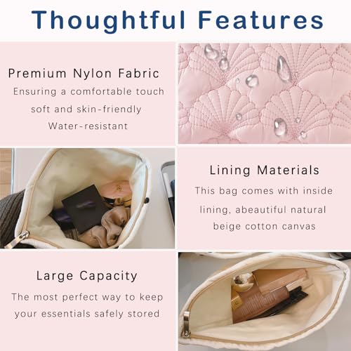 RSRSLEII Quilted Cotton Seashell Makeup bag, Travel Toiletry Bag, Pink - color: 11Pink