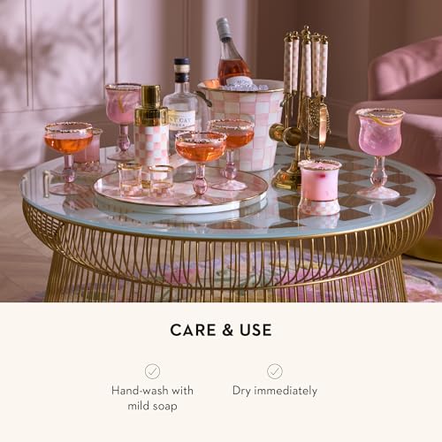 MACKENZIE-CHILDS Enamel Round Tray, Pink-and-White Rosy Check - color: Rosy Check