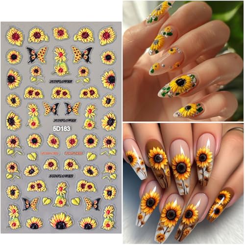 Flower Nail Stickers for Nail Art Sunflowers Nail Decals for Women - color: Colorful-09