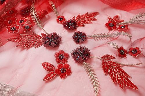 Jeelow Long Silk Blend Embroidered Floral Shawl Scarf Wrap for Women - color: Scarlet Whisper