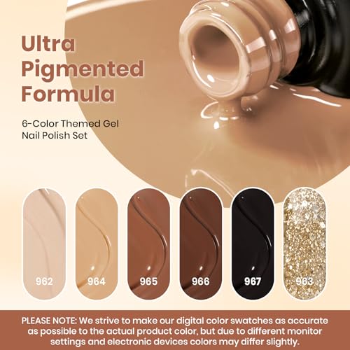 Beetles Brown Gel Polish Set, 6 Colors Fall Nude Brown Black Gold Glitter - color: A - Mixed Finishes | Brown | Chocolate Brown