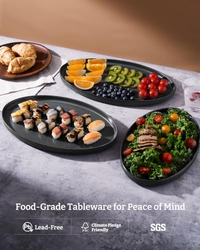 famiware Large Serving Platters Set of 3 Sizes - Oval, Matte Dark Charcoal - color: Matte Dark Charcoal