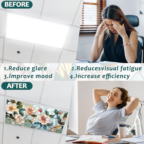 Wiooffen 6 Pcs Fluorescent Light Covers with 60 Magnets Decorative for Classroom Ceiling Light 4 x 2 Feet Magnetic Light Covers Filter Easy Install for Office Hospitals & Home(Retro Magnolia) - color: As shown in the figure
