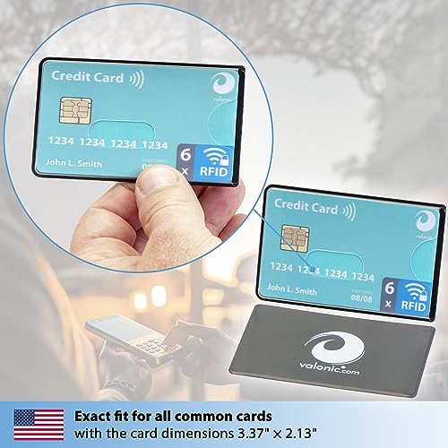 valonic set of 6 RFID blocking sleeves - transparent front, Credit Card Protector sleeve for wallet - Protection block for Debit Card and Metro Card
