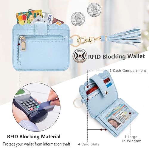 Wristlet Wallet for Women with Keychain – RFID Card Holder Small Wallet Wristlet with Key Ring - color: Blue, style: Classic