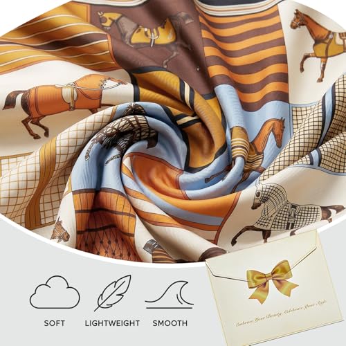 Seawhisper Premium Printed Satin Silk-Like Neck Scarf for Women Square 26" - color: Orange
