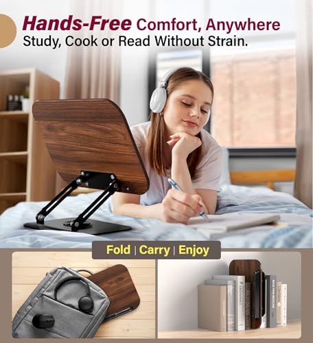 Adjustable Book Stand for Reading, Dark Wood - color: Dark Wood