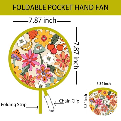 4 Pack Retro Hippie Hand Fan Foldable Multi-Role Round Fans for Travel, Events, Graduation, Indoor & Outdoor (Joyful) - style: Retro