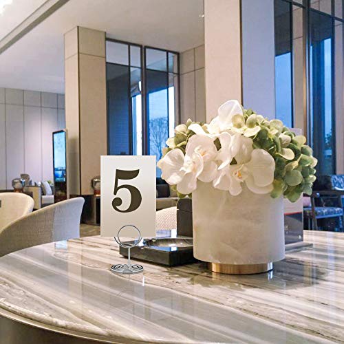 Jofefe 20pcs Mini Place Card Holders, Cute Table Number Holders, Classy Table Card Holder Table Picture Stands, Elegant Wire Photo Holder Menu Memo Clips, Idea for Wedding, Anniversary Party（Silver - color: Silver