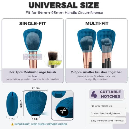 Vidsel Silicone Makeup Brush Covers with Built-in Cleaner Mat, Blue 3-Pack - color: Blue