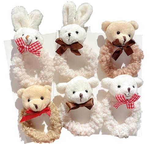 GK-O 6 PCS Womens Scrunchies Cute Rabbit Bear Hair Tie Kawaii Plush Rope