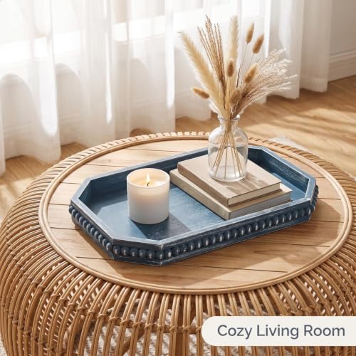 Hrastany Blue Wood Deocrative Tray, Coffee Table Tray for Centerpiece - color: Burnt-c8, size: 15.7" x 10.2" x 1.6"