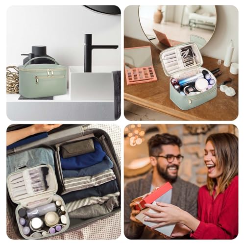 Wandering Nature Makeup Bag, Women Travel Make Up Vanity Case with Handle - color: Sage Green, size: Medium