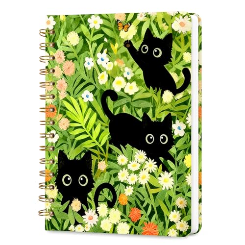 Lined Spiral Journal Notebook for Work A5, 160 Pages, Flower Cat - color: Flower Cat