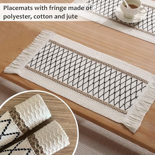 Ruvanti Placemats Set of 6, 17.11"x11" Polycotton Place Mats - Geo Panel - color: Diamond Panel - Geo Panel