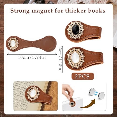 Vintage Magnetic Bookmark Gifts - 2 Pcs Cat Eye Stone Leather Magnet Book Marks PU Page Markers Clips Accessories for Reading Women Lovers Bookish Readers Students Teachers Birthday School - style: Cat Eye Stone
