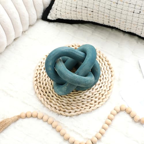 Yalikop 3 Link Wood Knot Decor Rustic Table Shelf Accents, Blue - color: Blue
