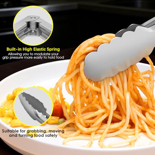 Metal Tongs for Cooking, Heat Resistant 600 Degrees - 7", 9" and 12" - size: 7 + 9 + 12 inches