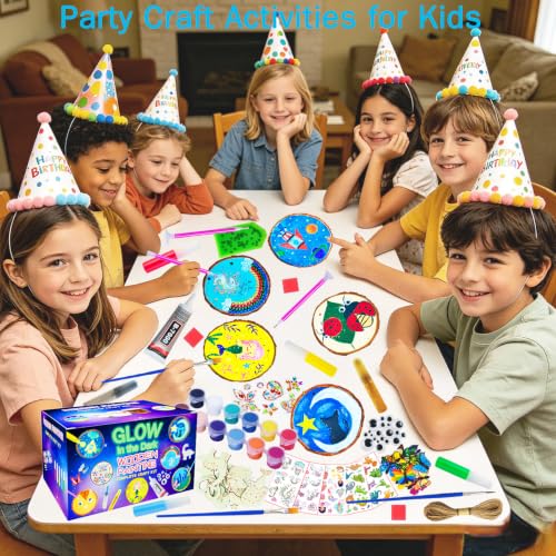 KIRKOTOY Wooden Painting Crafts Kit for Kids with Glow in The Dark