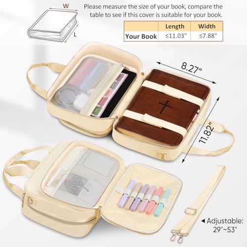 FINPAC Large Bible Cover Case for Women, Bible Bag Study Supplies Kit - color: Beige