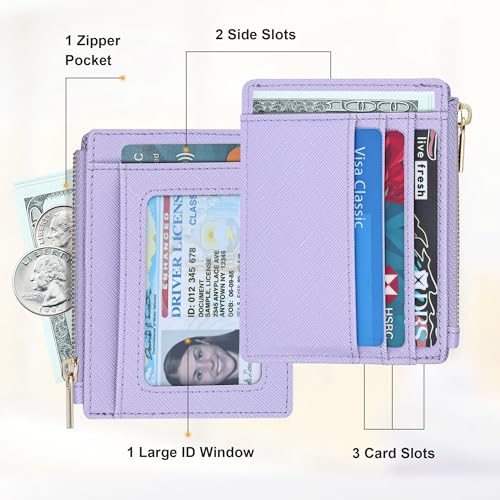 Sodsay Card Case Slim Front Pocket Wallet for Women Credit Card Holder with Keychain | Slim, Credit Card Holder, Front Pocket, with Keychain - color: CH Light Purple