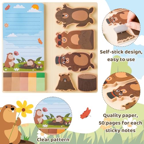 Xqumoi I Just Really Like Groundhog Sticky Notes Set - Cute Animal Self-Stick Note Pads Divider Tabs Bundle Writing Memo Pad Page Marker Back to School Office Supplies Groundhog Day Party Favor Gift - color: 1pack-groundhog