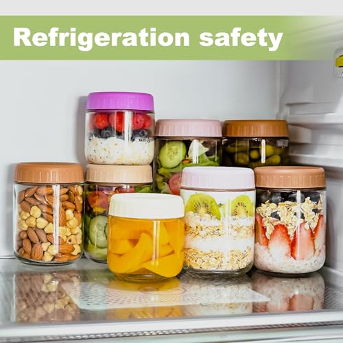 SHOWIN Overnight Oats Containers with Lids, Glass Jars with Lids 4 pcs, Candy, Wide Mouth Mason jars for Salad, Yogurt, Snacks, Meal Prep - color: Candy, size: 10&16oz-4pc