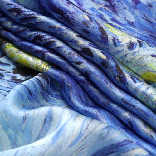 JWSilk Long Charmeuse Silk Scarf Classic Art Print - color: Starry Night By Van Gogh