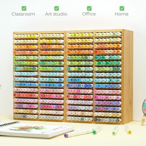 Ohuhu Bamboo Marker Organizer Hold 224 Markers for Honolulu Oahu Series - style: Rounded Corner Hold 224 Markers