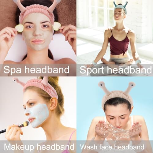 SuPoo Snail Spa Headband and Wristband Set Funny Alien Skincare Headband for Washing Face Puffy Wrist Bands for Women Animal Makeup Head Band Preppy Teen Girl Gifts Trendy Stuff Hair Accessories 9PCS - color: 9pcs-green pink khaki