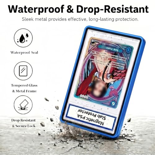 Magnetic PSA/CGC Slab Protector with Foldable Kickstand - UV Protection Tempered Glass & Aluminum Metal Bumper for 35PT PSA CGC CSG AGS, 9-Point Secure Lock Display Guard & Clear View (Dark Blue) - color: Dark Blue, size: PSA Card Case