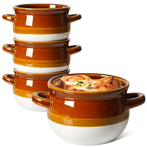LE TAUCI Ceramic French Onion Soup Bowls with Handles, 16 oz, Set of 4 - size: 16 OZ