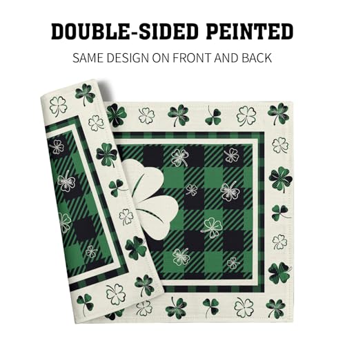 Giwawa Lucky Clover Placemats Set of 4 for Kitchen Dining, St Patricks Day Shamrocks Buffalo Plaids Washable Linen Place Table Mat 12x18 Inches for Tabletop Holiday Party Picnic Decor - color: Clover Plaid
