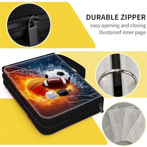 Card Binder 400 Pockets, 50 Sleeves Large Binder Trading Cards Holder 4 Pocket, Storage Organizer, Album Folder Case Protector Collector Gift Basketball Football Baseball Ice Hockey Flame - color: Basketball Football Baseball Ice Hockey Flame, size: 4 Poc