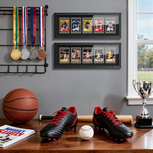 Trading Card Display Case, 5 Standard Baseball Card Display Frame - size: 5 Card-Black