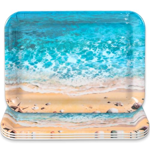 JarThenaAMCS 3Pcs Summer Beach Serving Trays Reusable Serving Dishes Ocean Wave Sand Seashell Starfish Platter for Outdoor Party Serving Food Snacks Fruits Dessert - style: Beach