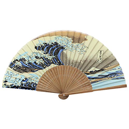 Terra Distribution Folding Fan [Japan Import] Hand Fans for Women Foldable, Japanese Fan, Unique Design, Handmade Bamboo, Silk Fan, 8.6" (22cm), Abanicos de Mano (904 (Wave)) - color: 904 (Wave)