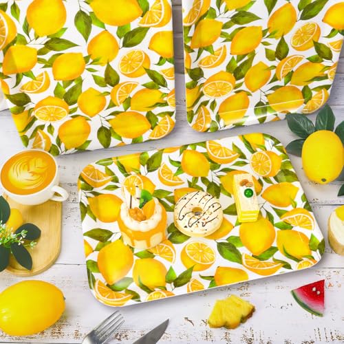 JarThenaAMCS 3Pcs Lemon Serving Trays Reusable Serving Dishes Watercolor Yellow Lemon Platter for Summer Fruit Birthday Party Serving Food Snacks Fruits Dessert - style: Lemon