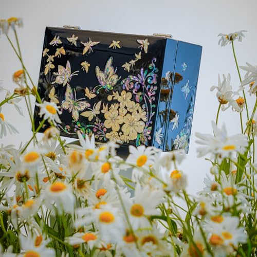 February Mountain Elegant Mother of Pearl Jewelry Organizer Box with Mirror Lid - Gifts for women birthday unique Anniversary Christams and Special Occasions - style: Butterfly