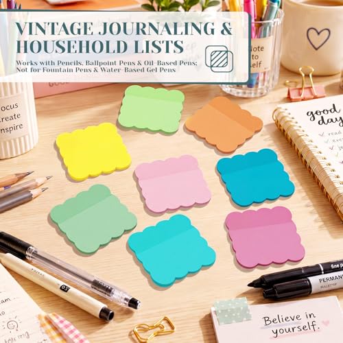 Eaasty 400 Sheets Transparent Sticky Notes 8 Pads Scalloped, Bright Colors - color: Bright Colors
