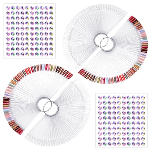 Subay 200 Pcs Nail Swatches Sticks with Number Stickers, Fan-Shaped Practice Nail Art Tips Sticks for Nail Polish Display, Nail Color Swatches Tools with Metal Split Ring for Gel Manicure Home Salon - color: Clear 200Pcs